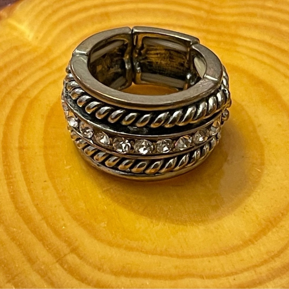 Silver-Tone Rhinestone Stack Stretch Ring - image 3